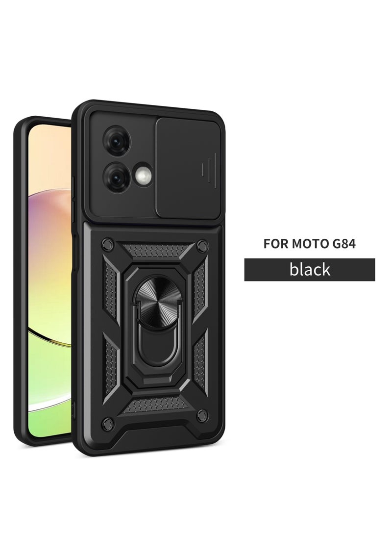 Motorola Moto G84 5G Mobile Phone Case Cover, Slide Camera Lens Cover + 360°Rotating Kickstand Ring + Bumper Shockproof Phone Case - Image 1