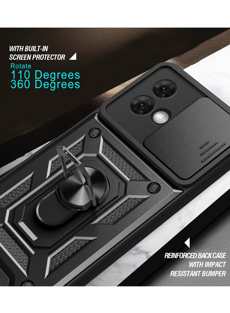 Motorola Moto G84 5G Mobile Phone Case Cover, Slide Camera Lens Cover + 360°Rotating Kickstand Ring + Bumper Shockproof Phone Case - Image 4