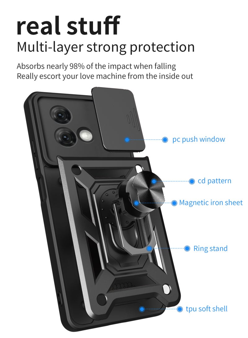 Motorola Moto G84 5G Mobile Phone Case Cover, Slide Camera Lens Cover + 360°Rotating Kickstand Ring + Bumper Shockproof Phone Case - Image 3