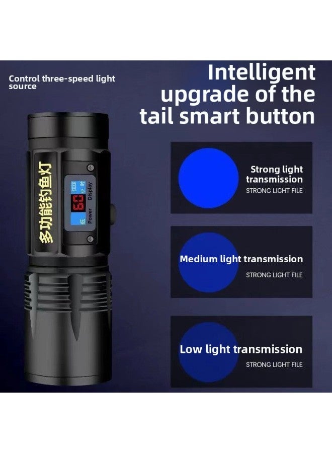 Four-light Source Zoom Fishing Lamp Purple Light Fishing Lamp Charged Display Strong Light Flashlight Charging High-power Night Fishing Lamp 99-Color:No. 1 Black Eagle Four Light-fishing Box Rack  - Image 4