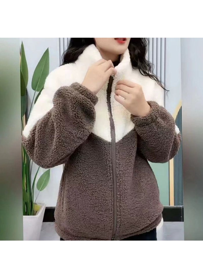Generic Korean Style Loose-Fit Thickened Cotton Padded Coat Casual Student Fleece Jacket Autumn/Winter 2024 New Arrival Trendy Womens J Brown  - Image 1