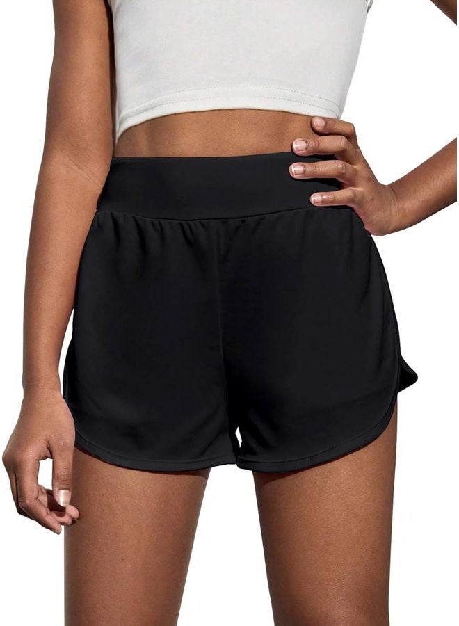 OEBLD Girls Athletic Shorts with Zipper Pockets 2 in 1 Kid Workout Running Volleyball Soccer Shorts with Liner Black - Image 1