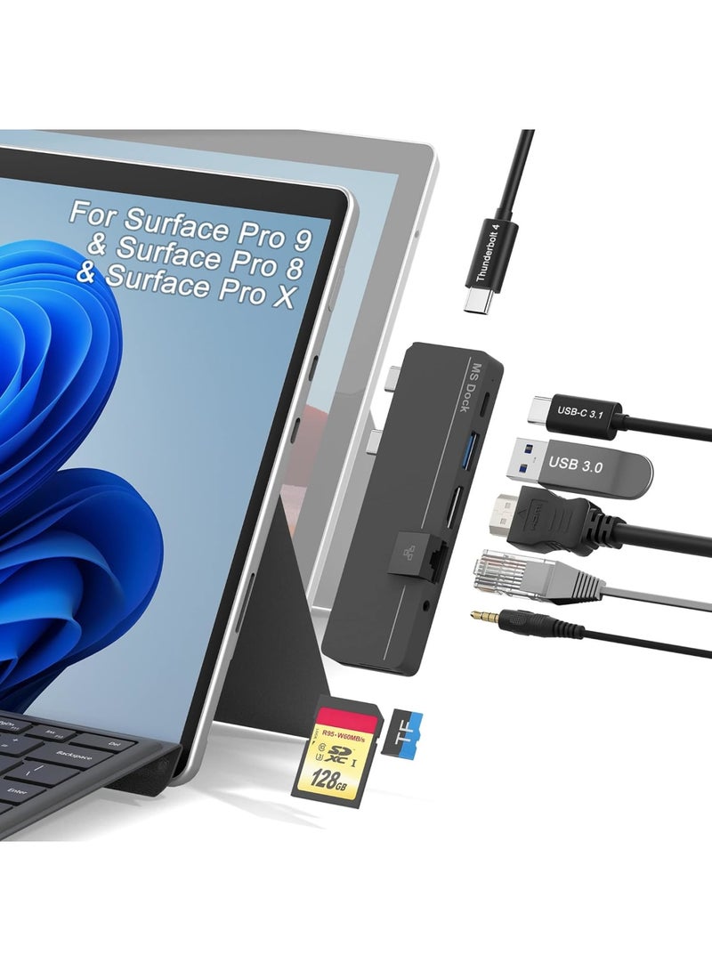 SOLARAE محطة إرساء USB C مع 8 منافذ - 8 في 2 [100 واط Thunderbolt 4 + 4K HDMI + USB3.0 + USB-C 3.0 + 100M LAN + صوت + SD + فتحة TF] محول متعدد المنافذ لجهاز Surface Pro 9/Pro 8/Pro X - Image 2