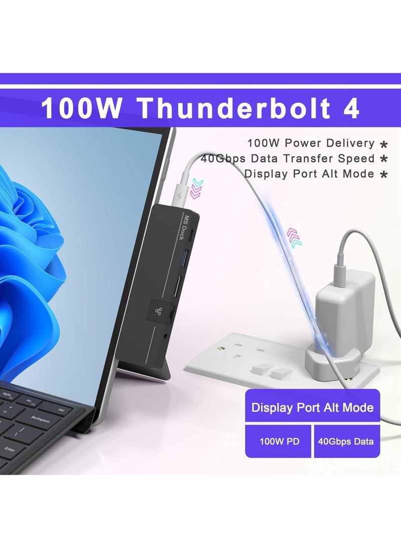 SOLARAE محطة إرساء USB C مع 8 منافذ - 8 في 2 [100 واط Thunderbolt 4 + 4K HDMI + USB3.0 + USB-C 3.0 + 100M LAN + صوت + SD + فتحة TF] محول متعدد المنافذ لجهاز Surface Pro 9/Pro 8/Pro X - Image 4