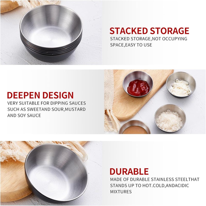 Onlycooker 12 Piece Sauce Cup Condiment Cups 32 Inch 3 Oz Black Stainless Steel Sauce Dish Dipping Bowl Small Seasoning Round Side Dish Bowls Plate for Appetizer Pinch Soy Sushi - Image 3