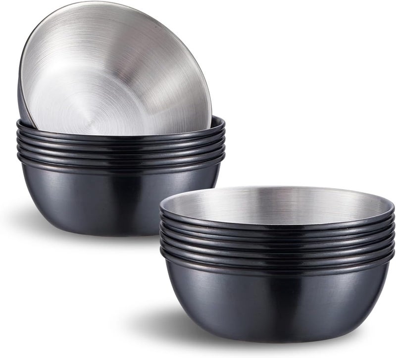 Onlycooker 12 Piece Sauce Cup Condiment Cups 32 Inch 3 Oz Black Stainless Steel Sauce Dish Dipping Bowl Small Seasoning Round Side Dish Bowls Plate for Appetizer Pinch Soy Sushi - Image 1