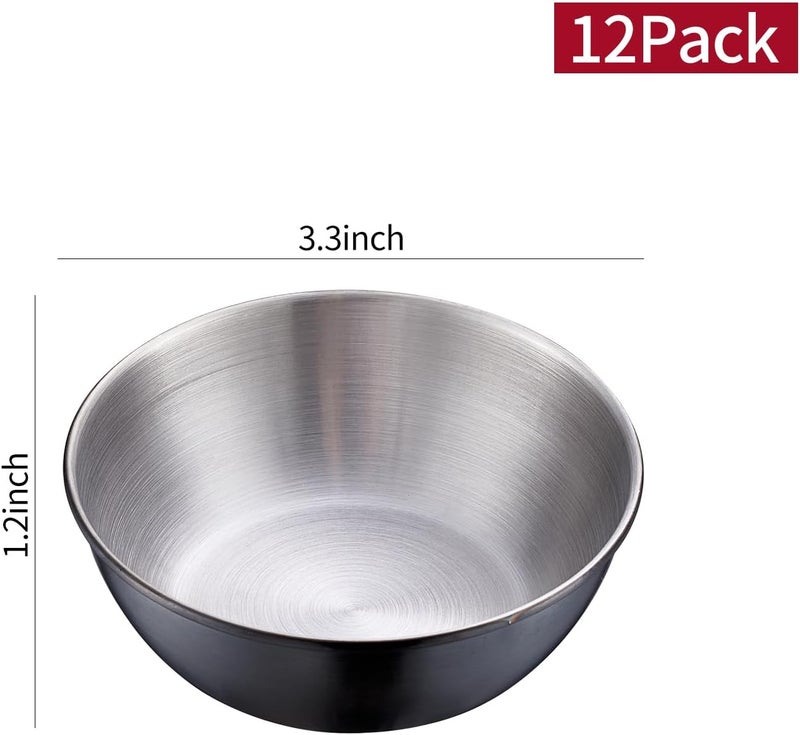 Onlycooker 12 Piece Sauce Cup Condiment Cups 32 Inch 3 Oz Black Stainless Steel Sauce Dish Dipping Bowl Small Seasoning Round Side Dish Bowls Plate for Appetizer Pinch Soy Sushi - Image 2