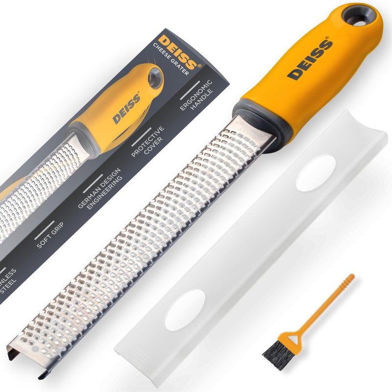 Deiss PRO Citrus Zester  Cheese Grater  Parmesan Cheese Lemon Ginger Garlic Nutmeg Chocolate Vegetables Fruits  RazorSharp Stainless Steel Blade Wide Dishwasher Safe