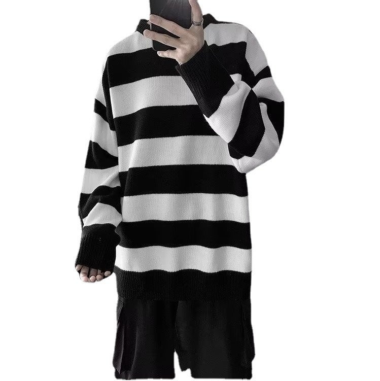 Mens Striped Sweater Autumn Winter Trendy Brand Korean Fashion Knitwear White Blue  - Image 4