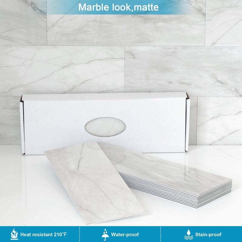 BeNice Peel and Stick Backsplash for Kitchen Tile,Peel and Stick Tiles for Walls Tile Stickers Waterproof Marble Tile Backsplash 3.85"x11.73"(16Tiles) White Gray - Image 2