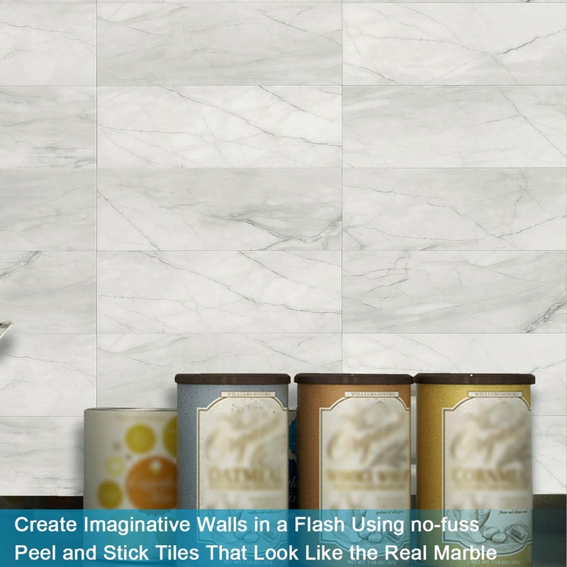 BeNice Peel and Stick Backsplash for Kitchen Tile,Peel and Stick Tiles for Walls Tile Stickers Waterproof Marble Tile Backsplash 3.85"x11.73"(16Tiles) White Gray - Image 5