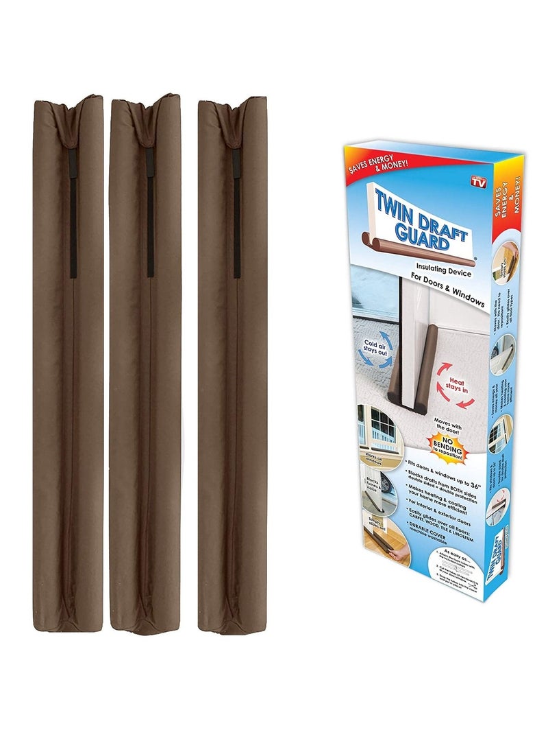 AS SEEN ON TV - Twin Draft Door Guard Noise Sound Light Blocker for Doors and Windows Brown 3Pc - Image 1