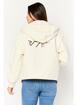 EMPORIO ARMANI Women Textured Bomber Jacket, Cream  - Image 4