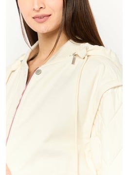 EMPORIO ARMANI Women Textured Bomber Jacket, Cream  - Image 3