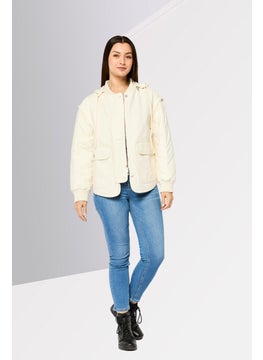 EMPORIO ARMANI Women Textured Bomber Jacket, Cream  - Image 2