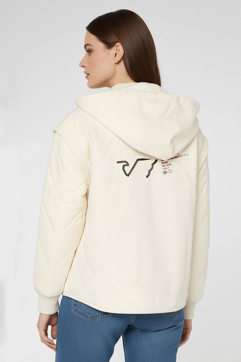 armani جاكيت بومبر منقوش للنساء، كريمي - Image 4