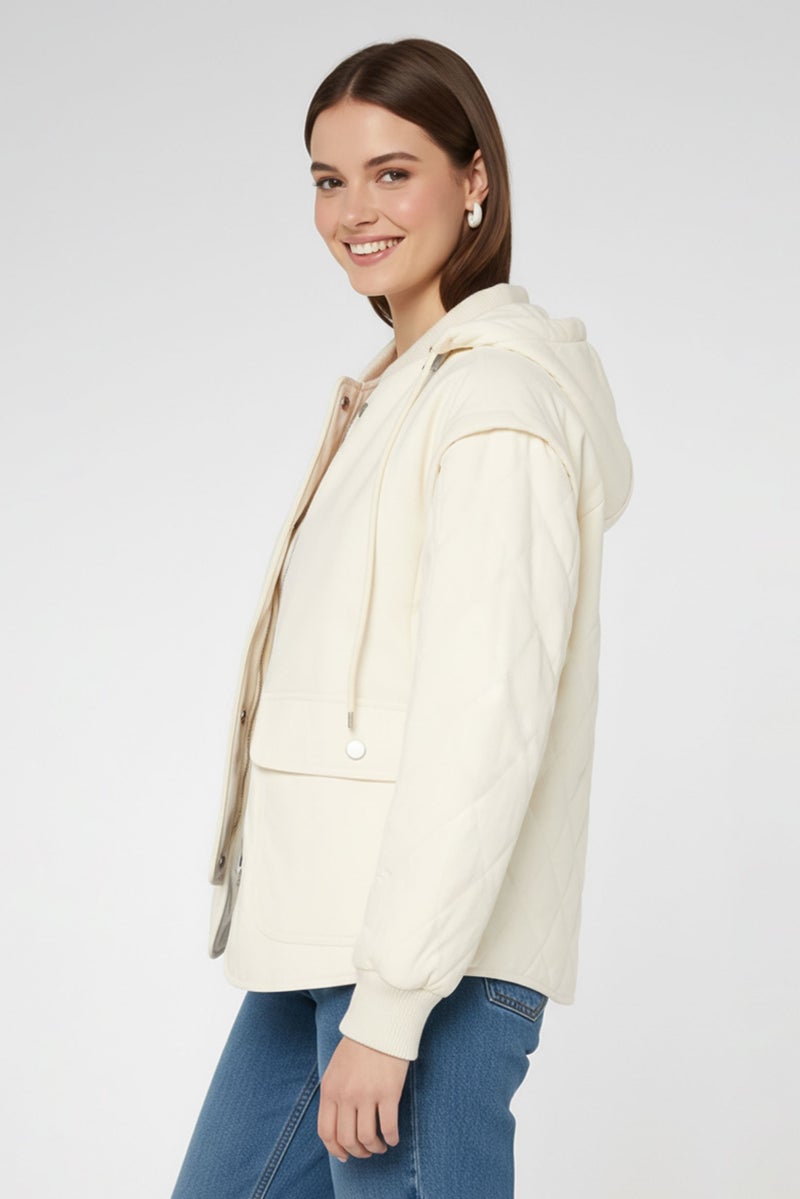 armani جاكيت بومبر منقوش للنساء، كريمي - Image 3