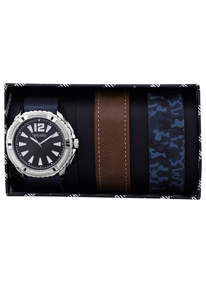 ANDIAMO Men's Analog Silver Case Black Dial Set Watch 