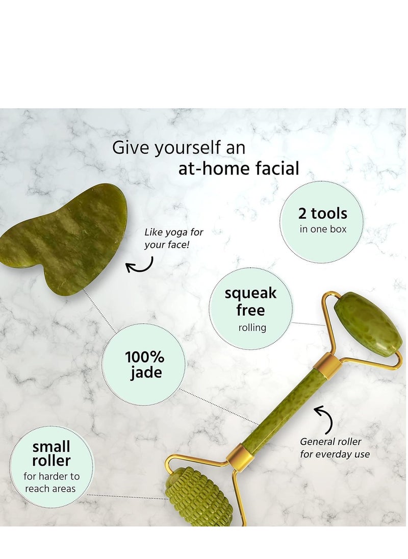 Plan A Jade Roller & Gua Sha Set with Derma Roller - Multifunctional Massage Tool for Face, Eye, Neck and Body, Natural Jade Stone, Helps Reduce Wrinkles, Dark Circles, Relax Muscles  - Image 3