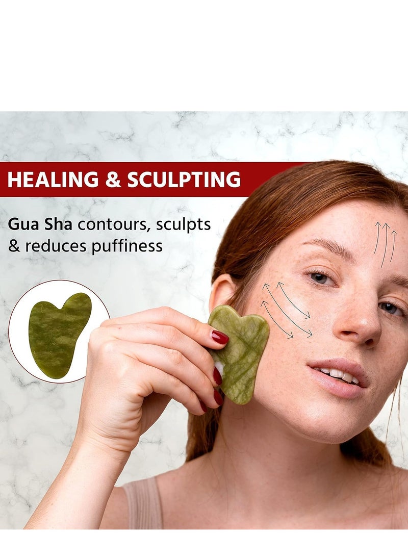 Plan A Jade Roller & Gua Sha Set with Derma Roller - Multifunctional Massage Tool for Face, Eye, Neck and Body, Natural Jade Stone, Helps Reduce Wrinkles, Dark Circles, Relax Muscles  - Image 4