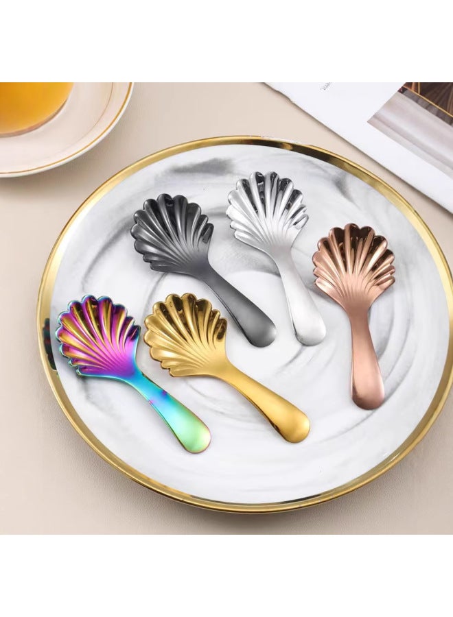 Stainless Steel Spoon Fork Creative Internet Celebrant Milk Powder Shell Spoon Short Handle Children's Spoon Fork Household Cake Dessert Spoon-Color:Symphony Shell Spoon - Image 3