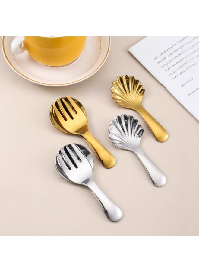 Stainless Steel Spoon Fork Creative Internet Celebrant Milk Powder Shell Spoon Short Handle Children's Spoon Fork Household Cake Dessert Spoon-Color:Symphony Shell Spoon - Image 4