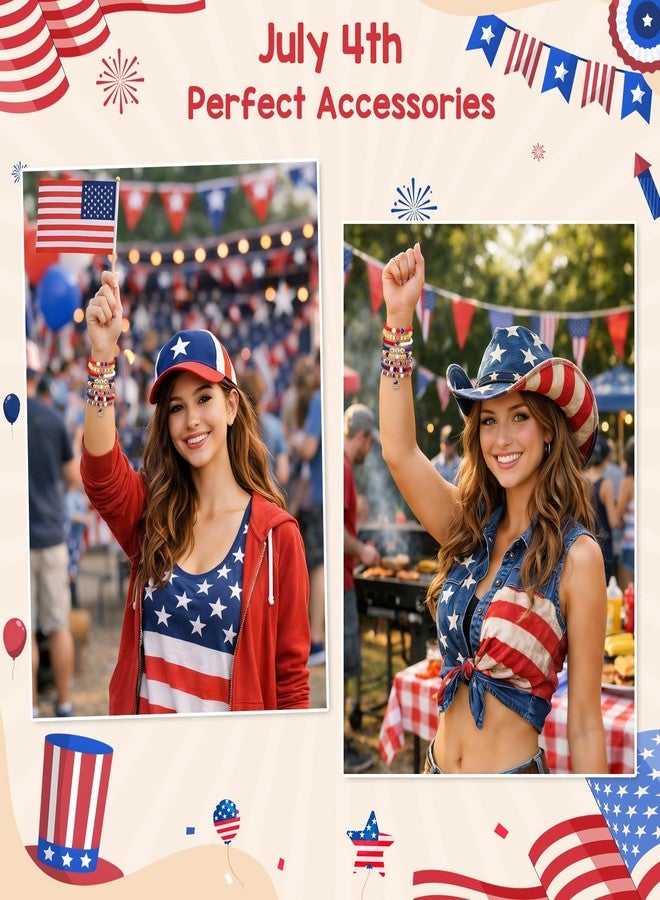 Joyline 4th of July Patriotic American Flag Bracelets for Women, Red White Blue Stretch Bracelets for Patriotic USA Jewelry Gifts (USA) - Image 4