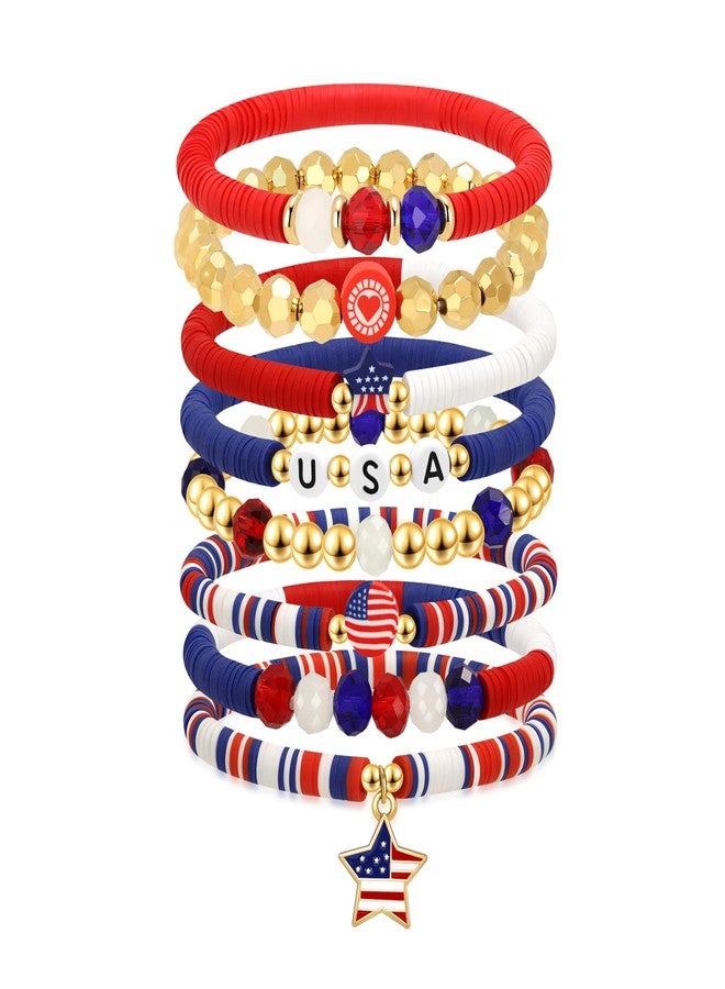 Joyline 4th of July Patriotic American Flag Bracelets for Women, Red White Blue Stretch Bracelets for Patriotic USA Jewelry Gifts (USA) - Image 1