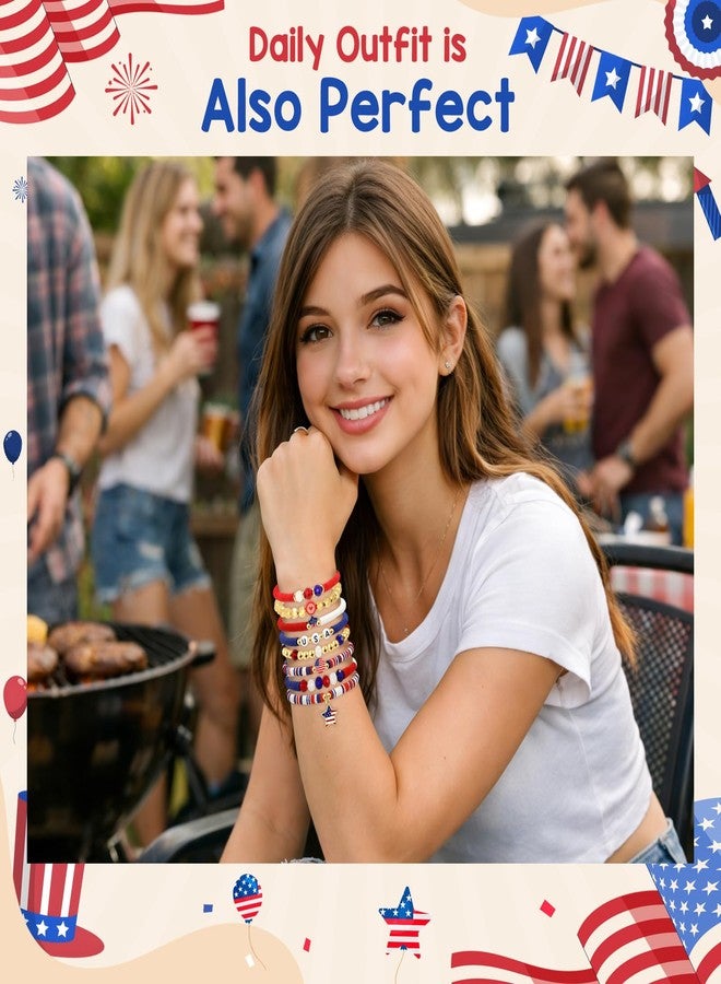 Joyline 4th of July Patriotic American Flag Bracelets for Women, Red White Blue Stretch Bracelets for Patriotic USA Jewelry Gifts (USA) - Image 5