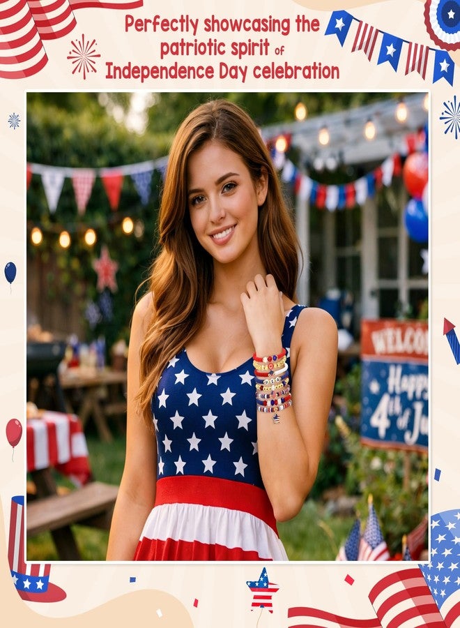 Joyline 4th of July Patriotic American Flag Bracelets for Women, Red White Blue Stretch Bracelets for Patriotic USA Jewelry Gifts (USA) - Image 3