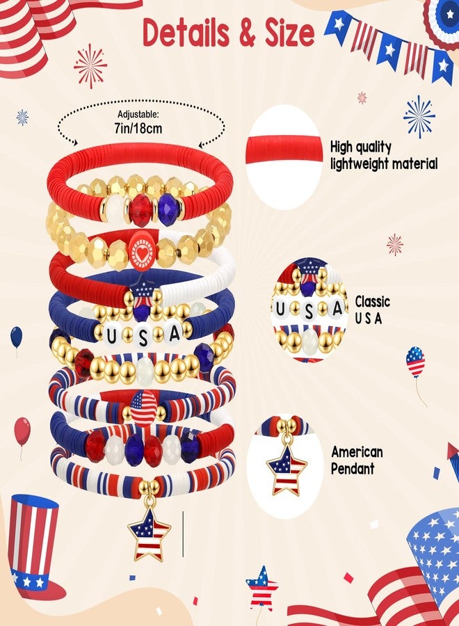 Joyline 4th of July Patriotic American Flag Bracelets for Women, Red White Blue Stretch Bracelets for Patriotic USA Jewelry Gifts (USA) - Image 2
