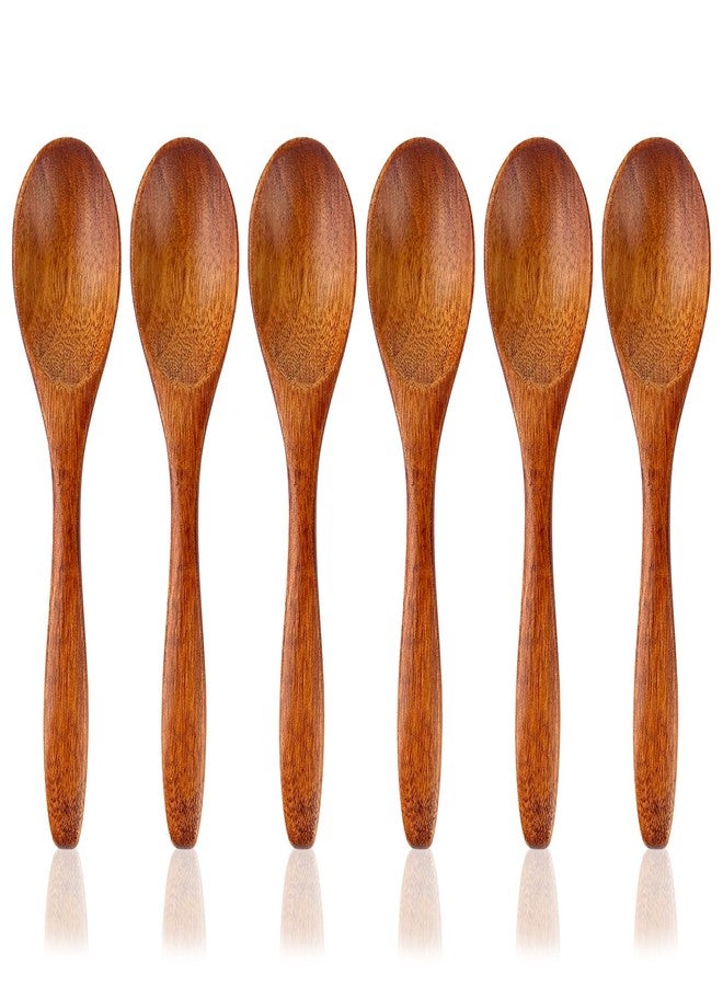 YOLCAR 6 Pack Small Wooden Spoons, 5.8 Inch Oval Spoons for Honey, Wood Table Spoons for Stirring Coffee and Tea - Image 2