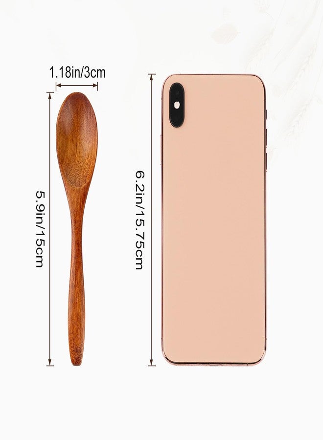 YOLCAR 6 Pack Small Wooden Spoons, 5.8 Inch Oval Spoons for Honey, Wood Table Spoons for Stirring Coffee and Tea - Image 4