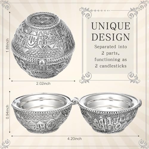 Skybooly Jewish Shabbat Metal Travel Candle Holders Silver Travel Size Jerusalem Candlesticks with 10 Pcs Mini Tealight Candles Small White Votive Tea Lights Candles Unscented Set for Home Shabbat - Image 3