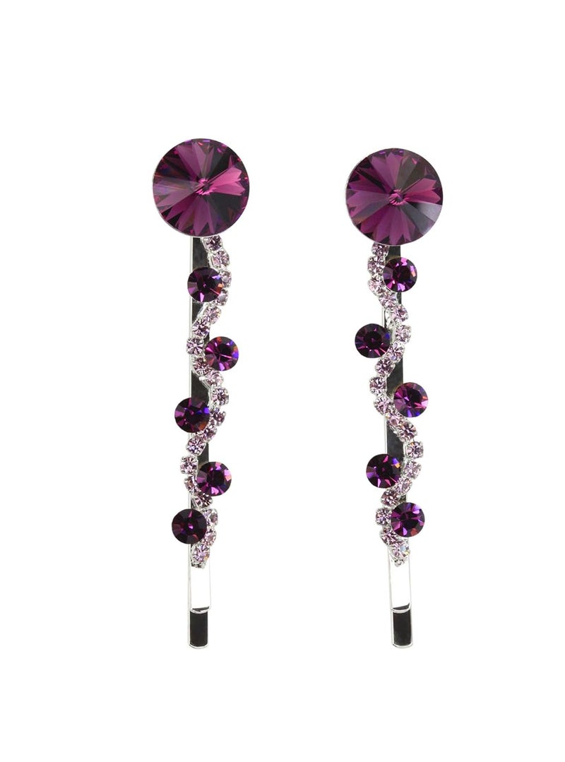 Faship A Pair Of Purple Premium Rhinestone Crystal Floral Hair Clips 2 Pcs Pins  Purple