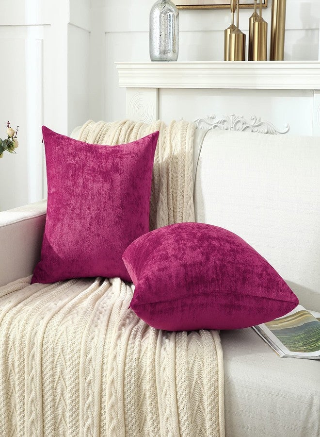 Jeneoo Decorative Fuschia Pink Throw Pillow Covers Rustic Farmhouse Super Soft Square Chenille Comfy Solid Cushion Couch Cases for Sofa Bedroom Chair (Set of 2, 18 x 18 Inches) - Image 3