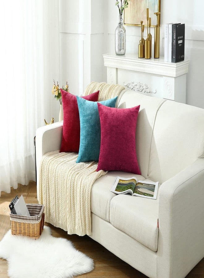 Jeneoo Decorative Fuschia Pink Throw Pillow Covers Rustic Farmhouse Super Soft Square Chenille Comfy Solid Cushion Couch Cases for Sofa Bedroom Chair (Set of 2, 18 x 18 Inches) - Image 5