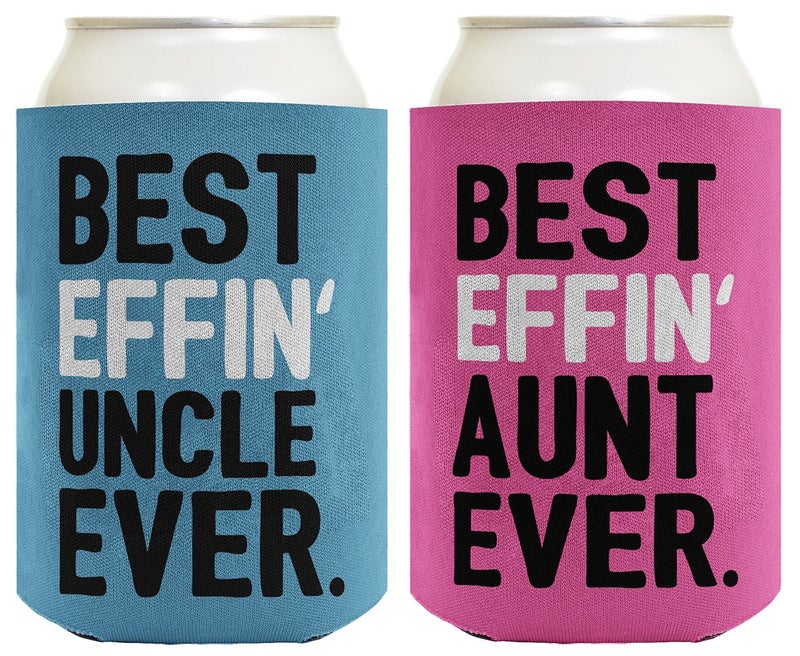 ThisWear Aunt Uncle Gifts Best Effin' Aunt and Uncle Ever Funny Aunt Uncle Announcement Aunt Uncle Gift Set 2 Pack Can Coolie Drink Coolers Coolies Blue & Pink - Image 1
