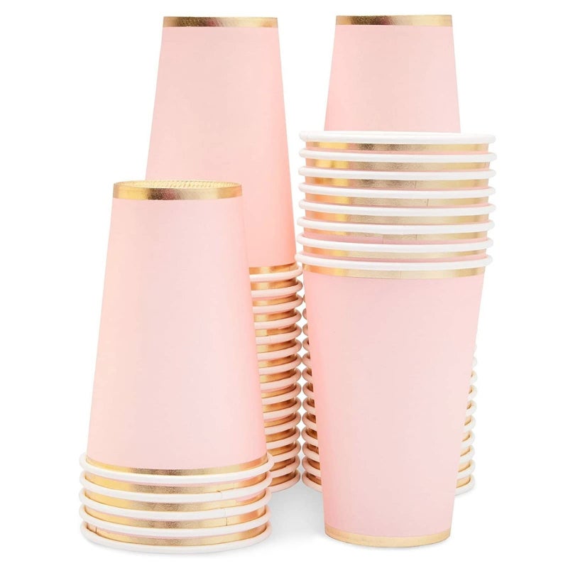 50 Pack Light Pink Paper Cups Disposable Party Supplies 12 oz