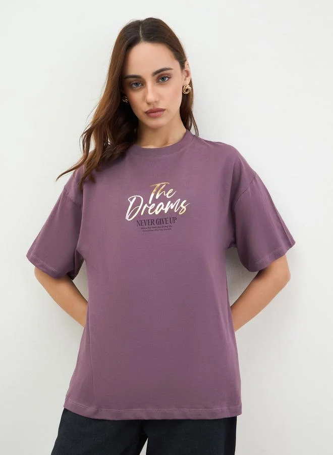 Burgundy Slogan Print Oversized T-Shirt