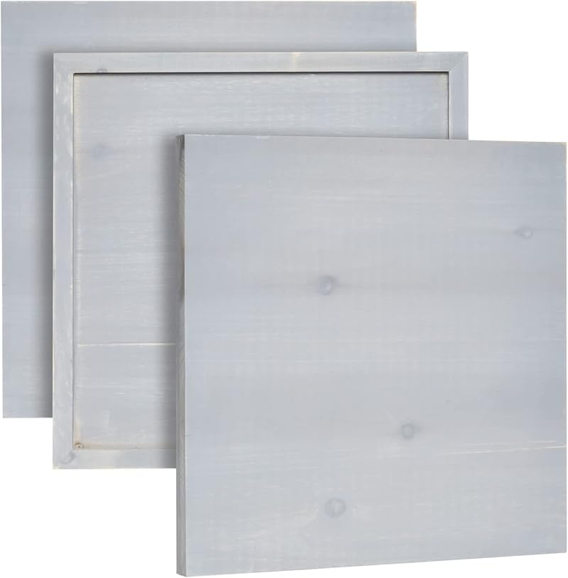Bright Creations 3 Pack Unfinished Craft Wood Board Panels with Wall Hooks for Hanging DIY Signs, Painting (Washed Grey, 12 x 12 in)