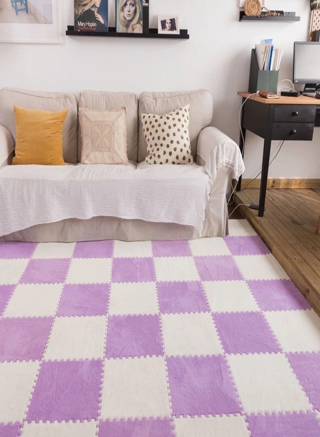 HUIDUO 12 Pcs Kids Foam Interlocking Carpet Tiles with Border, Thick Carpet Squares Plush Floor Playmats Baby Crawling Rug - 49" x 37" (Purple, 12 Tiles) - Image 5