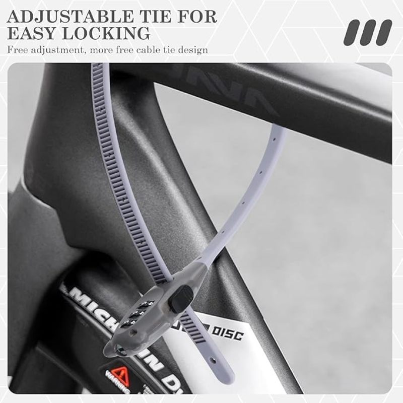 Zip Tie Lock 3-Digit Combination Lock Keyless Cable Lock - Resettable Lock with One-Pull Tightening for Bikes Luggage Cabinets - Image 4