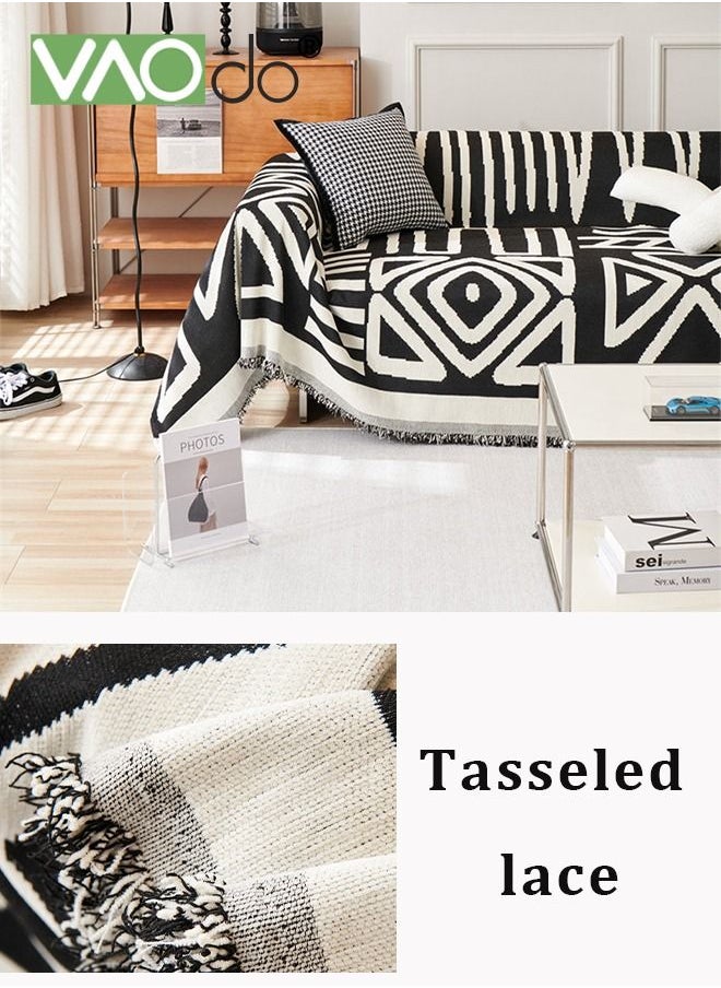 VAOdo Geometric Jacquard Sofa Cover for 3 Cushion Couch Soft Texture Washable Decorative Sofa Cloth Sofa Furniture Protective Cover with Tassel Sofa Slipcovers 180*300 CM  - Image 5