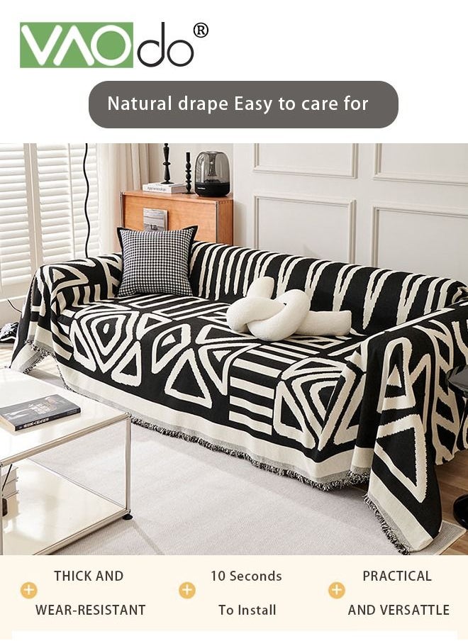 VAOdo Geometric Jacquard Sofa Cover for 3 Cushion Couch Soft Texture Washable Decorative Sofa Cloth Sofa Furniture Protective Cover with Tassel Sofa Slipcovers 180*300 CM  - Image 3