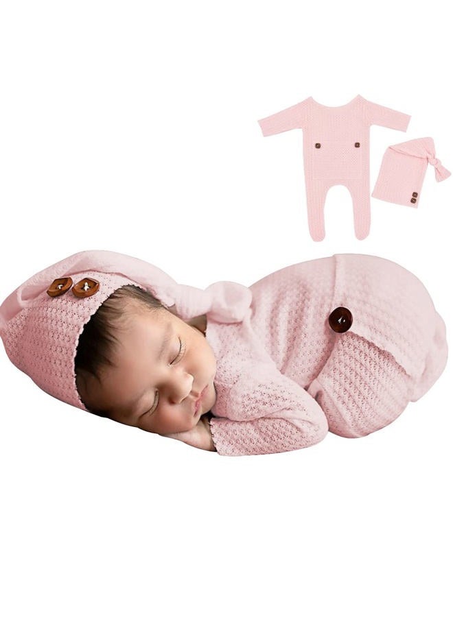 Winmany Baby Crochet Knit Photo Photography Prop Outfits, Newborn Photo Prop Romper Hats Costume Accessories for 0-2 Month Pink - Image 1