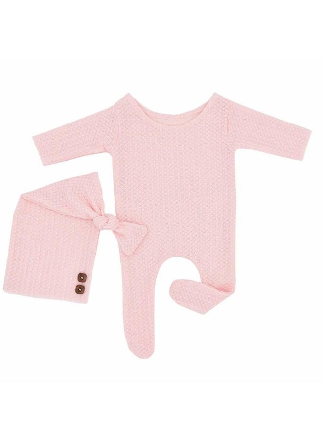 Winmany Baby Crochet Knit Photo Photography Prop Outfits, Newborn Photo Prop Romper Hats Costume Accessories for 0-2 Month Pink - Image 2