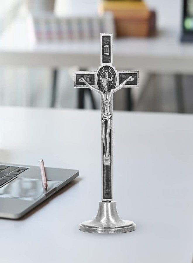 Zunate Catholic Crucifix With Stand, Zinc Alloy Metal Hand Made, Wall and Table Jesus Christ Statue Standing Crucifix, for Office Home (Silver) - Image 5