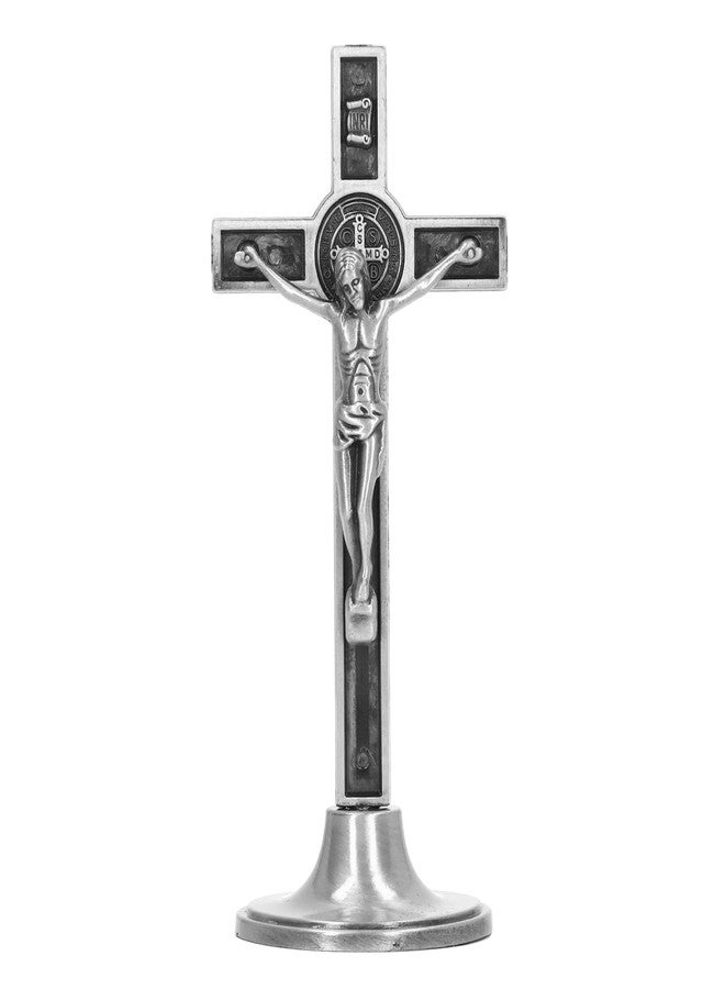 Zunate Catholic Crucifix With Stand, Zinc Alloy Metal Hand Made, Wall and Table Jesus Christ Statue Standing Crucifix, for Office Home (Silver) - Image 1