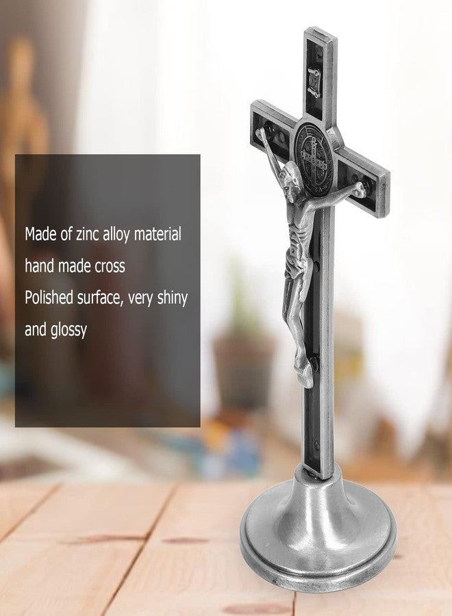 Zunate Catholic Crucifix With Stand, Zinc Alloy Metal Hand Made, Wall and Table Jesus Christ Statue Standing Crucifix, for Office Home (Silver) - Image 2